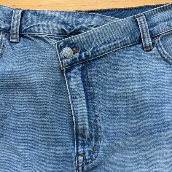 Madewell Denim Crossover-Waist Mini Skirt Womens Size 30 Blue Cotton Pockets - Picture 4 of 6